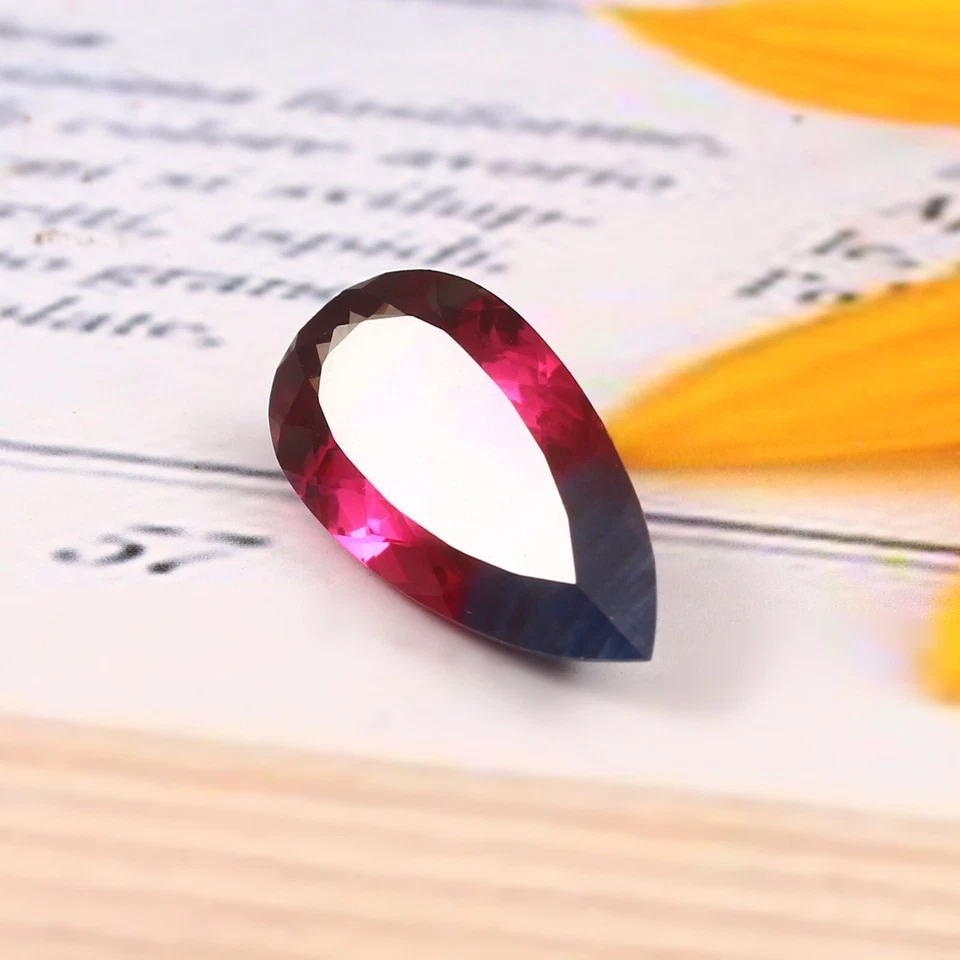 Piedra preciosa suelta corte pera zafiro bicolor natural Ceilán AAA 14,90 quilates 22x12 mm Foto 4 de 4