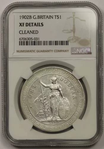1902B Great Britain Silver Dollar $1 NGC XF Details 