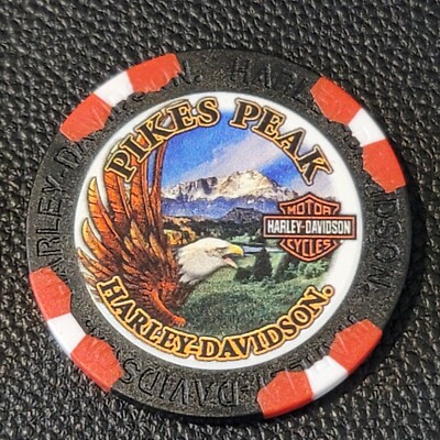PIKES PEAK HD ~ COLORADO (Black/Red Wide Print) Harley Davidson Poker Chip