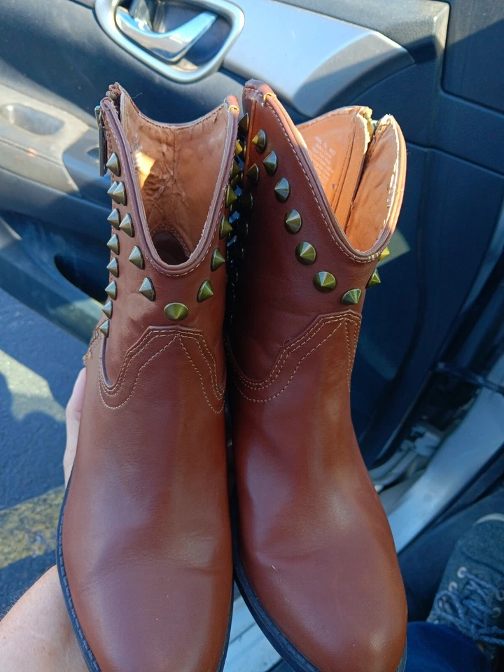 Rock Republic Botas Mujer 7.5 M Marrón Tobillo Tachonado Billie Cremallera Lateral Western Foto 2 de 4