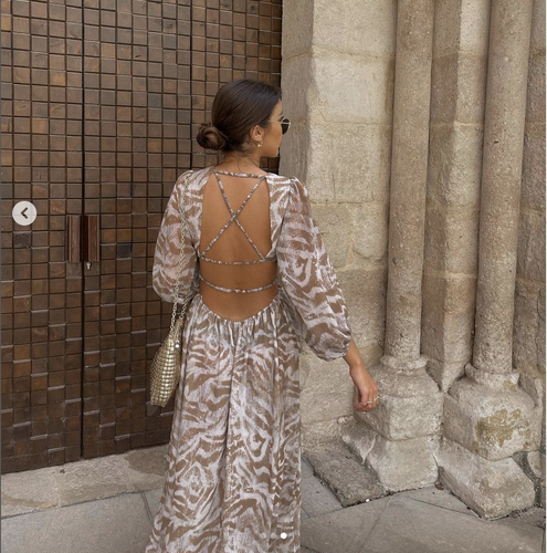 Zara Nouvelle Femme Midi Imprim?� Robe Avec D?�coupe D?�tail Camel Blanc XS-L 3548/238 | eBay