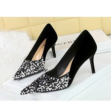 Banquet Women's Shoes High Heels Pointed Toe Luxury Sequin Slip on Pumps Shoes