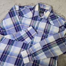 Vintage Wrangler Cowboy Cut Western Shirt XL Pearl Snap Blue Purple Plaid X-Long