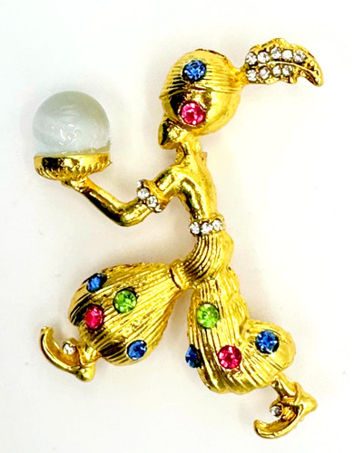 Gold Tone & Multicolor Rhinestones Fortune Teller Brooch Contemporary
