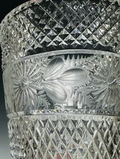 Signed MOSER Diamond Cut With Floral Band Art Glass Crystal vase vintage 8”