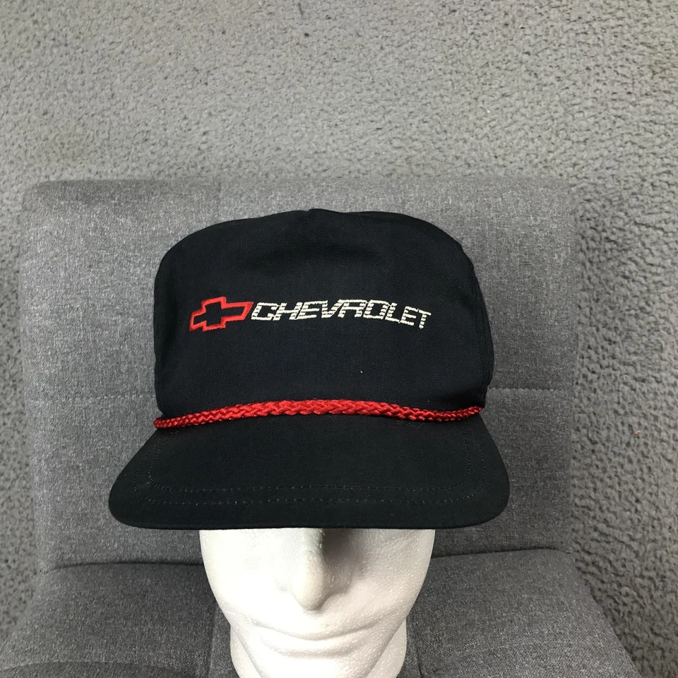 Gorra Chevrolet de colección con espalda a presión negra roja cuerda bordada para hombre hecha en EE. UU. AÑOS 80 Foto 2 de 4