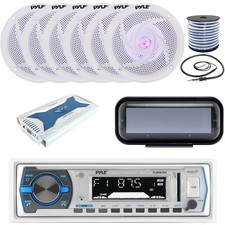 Pyle Single DIN Bluetooth Marine MP3 Receiver, 6x 4'' 100W Speakers, Amplifier