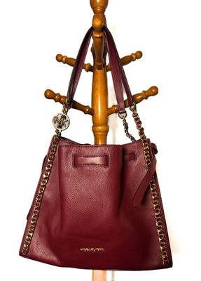 Michael Kors Mina Large Chain Shoulder Bag in Dark Cherry pebbled leather