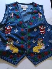 Carolina Colours Blue Denim Christmas Vest Vintage Size Small 100% Cotton