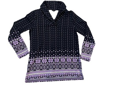 Talbots Fair Isle Size Medium Jacquard Shawl Collar Tunic Top Navy Purple Warm