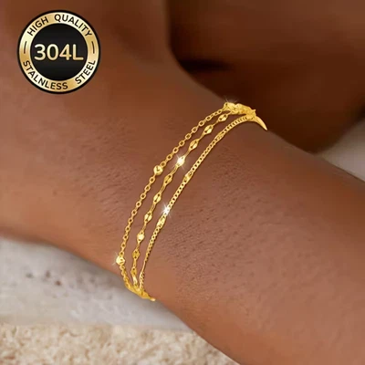 bracelets pour femmes en acier inoxydable 304L plaqué or - Photo 1/4