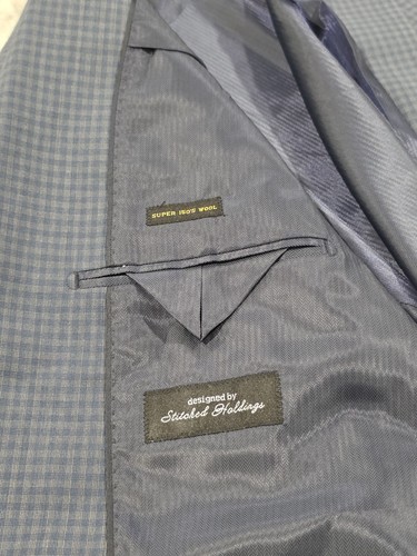 44L Men's Steven Land Blazer Checkered Blue Super 150s Wool Sport Coat New W/Tag - Picture 8 of 10
