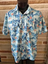 Izod Saltwater Hawaiian Shirt Green w/ Orange Flowers Excellent Condition Size L