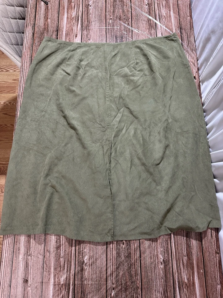 Allison Morgan Woman Faux Suede Midi Skirt Side Zip Green Women’s 2X Slit - Image 2 of 4