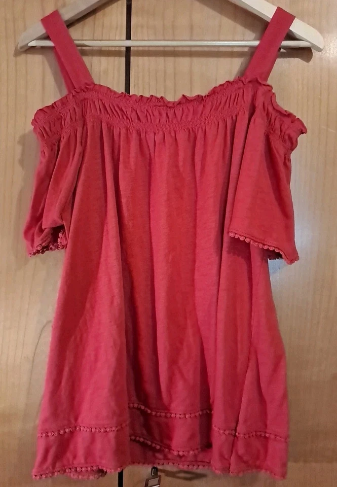 T-Shirt C&A Gr. M Damen Oberteil Cutout Koralle Carmenausschnitt Schulterfrei - Bild 2 von 2