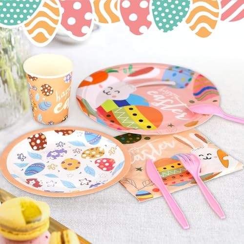Easter Party Supplies, 168Pcs Easter Party Tableware, Happy Easter Bunny Egg - Foto 3 di 7