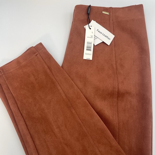 NWT Tahari Faux Suede Pull On Ankle Pants Burnt Terracotta Large 33x27 Mid-rise