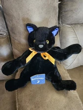 10" Hallmark Midnight The Black Halloween Cat Orange Satin Bow Plush Green Eyes