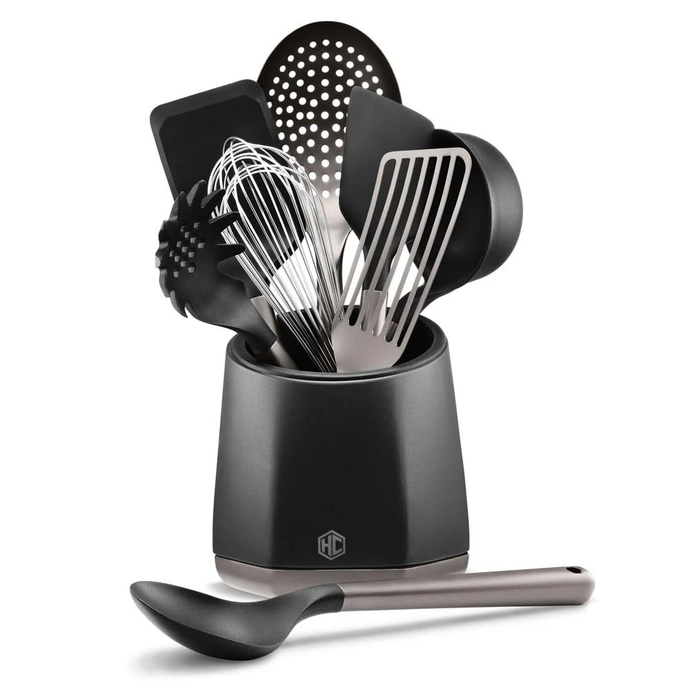 9-Piece Kitchen Utensil Set, 9 Stainless Steel & Silicone Tools with a Finger...