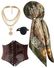 Pirate Costume Accessories Set for Women: Pirate Head Scarf, Corset, Belt, Ey