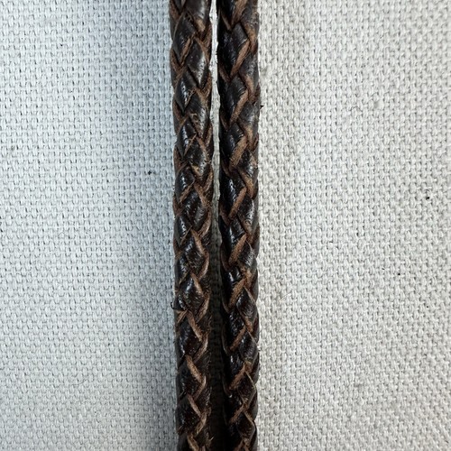Incredible Vintage Brass Inlay Carved Western Wood Bolo Tie Artist Signed - Picture 13 of 13
