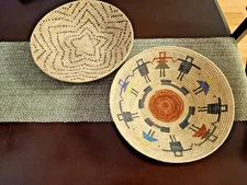Navajo Style Lg Woven Decorative Coiled Baskets Circle of Friends & Stars Lot 2