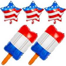 5 Pcs Patriotic 4th of July Balloons Set 2 Large Rocket Popsicle Foil Balloo...