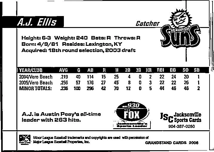 2006 -A.J. Ellis- Grandstand Autograph/Signed/Auto Baseball Card # Dodgers - Image 2 of 2