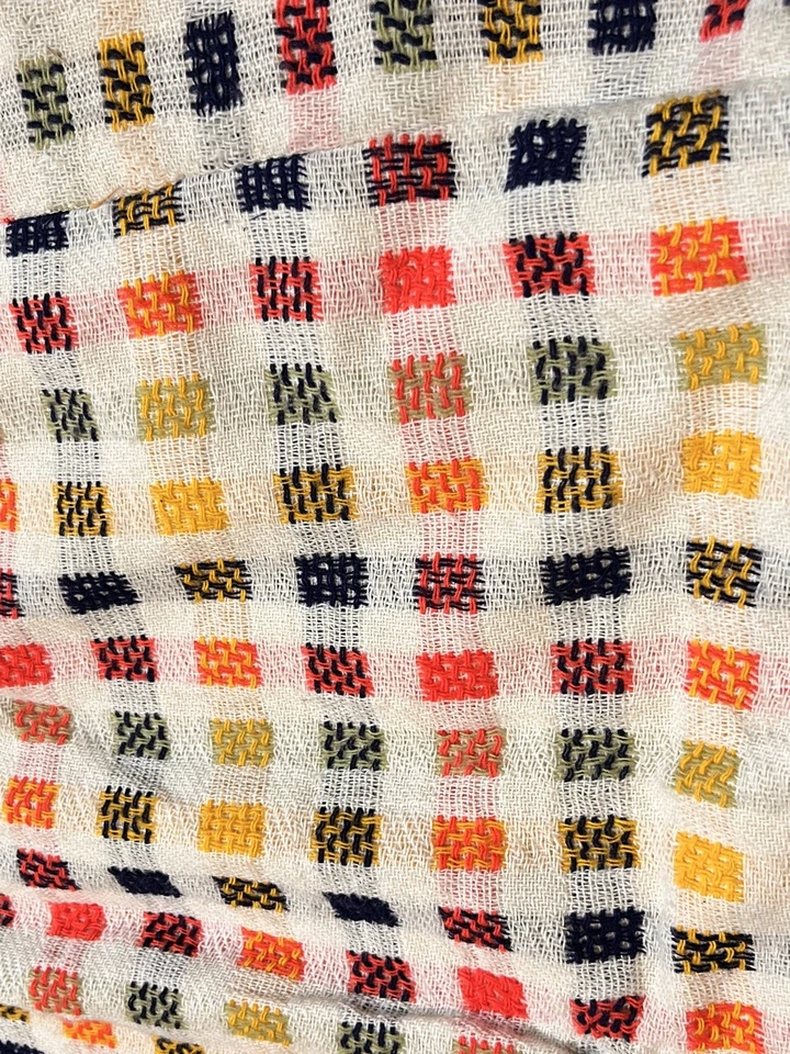 Vintage 1970s Woven Wood Handle Knitting Needlework Bag Lined Multi-Color Large - Image 3 of 4