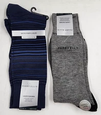 Perry Ellis Portfolio Microfiber Crew Socks Men's 7-12 Gray/Cobalt Stripe - 2 Pk