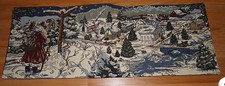 Christmas SANTA CLAUS w/Village Train Tapestry Table Runner