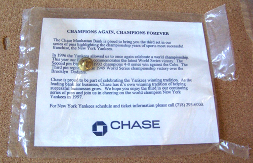 New York Yankees pin 1949 World Series Chase SGA sealed backing card WS NY 42604 - Picture 5 of 6