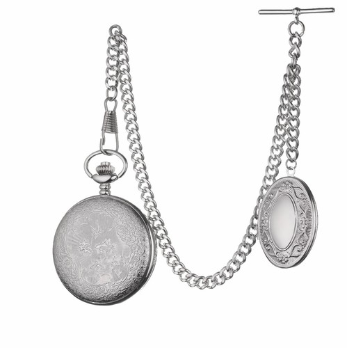 ANTIQUE DESIGN QUARTZ POCKET WATCH WITH ALBERT CHAIN AND GIFT POUCH - Picture 3 of 6
