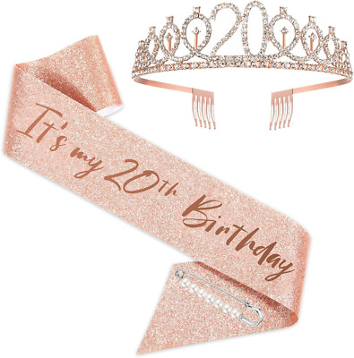 20. Geburtstag Schärpe und Diadem für Mädchen, Rosegold Its my 20th Birthday Schärpe und