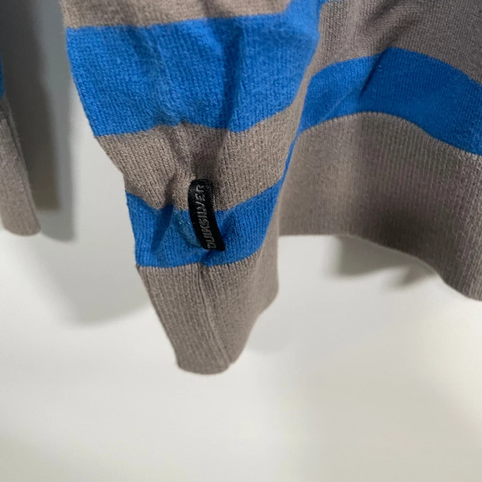 Quiksilver 条纹毛衣男式中号蓝色灰色圆领冲浪针织冬季 * — 第 3/4 张图片