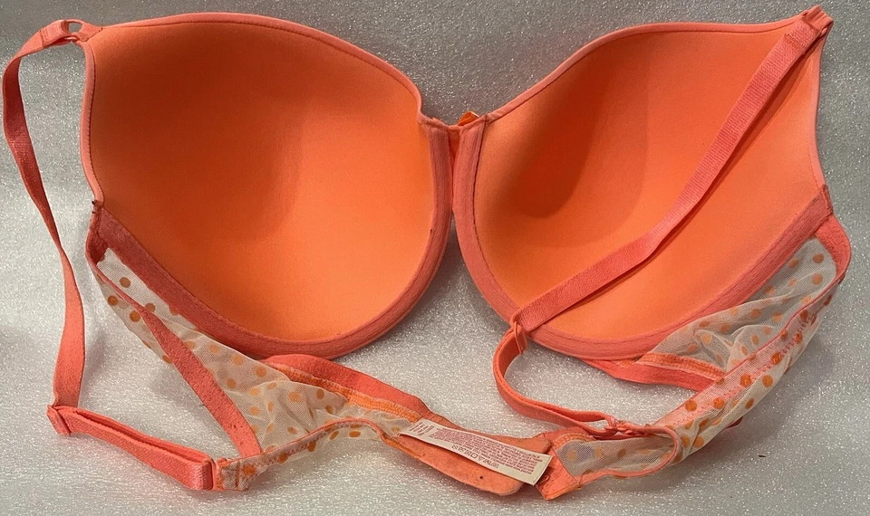 2 Sujetadores Victoria's Secret Forrados Cobertura Perfecta - Talla 36D Rosa Rayas, Naranja Foto 2 de 4