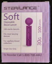 Sterilance Soft Lancets 100 Lancets 30G New in Box Expiration 03/2025