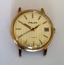 Vintage Rare Poljot 17 J Gold Plated  Mechanical Date Soviet 1980's Men's Watch