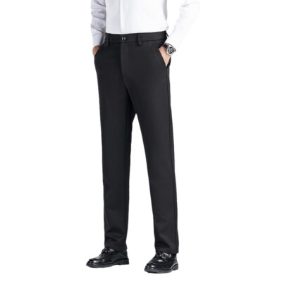 Men's Straight Pants Formal Dress Business Long Trousers Autumn Winter Mid  Waist | eBay