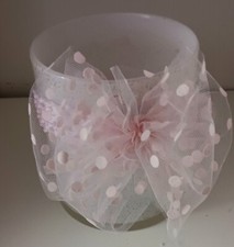 Infant Headband Soft Pink w Dots Bow Stretch Crochet Headband Handmade In USA