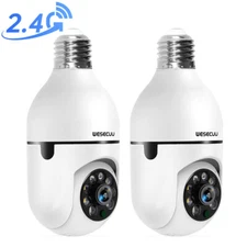 2PC Wireless Light Bulb Security Camera 2.4G WiFi Outdoor Home Bulb Camera 1080P