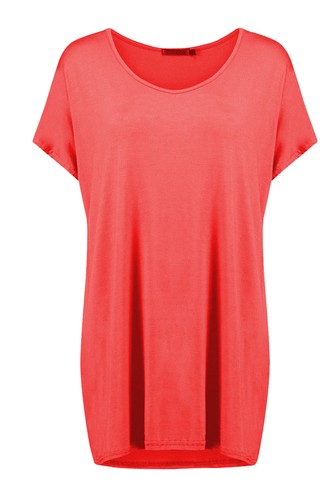 Womens Plain Slash Neck Baggy Top Ladies Off Shoulder Bardot Oversized T Shirt - Picture 74 of 140