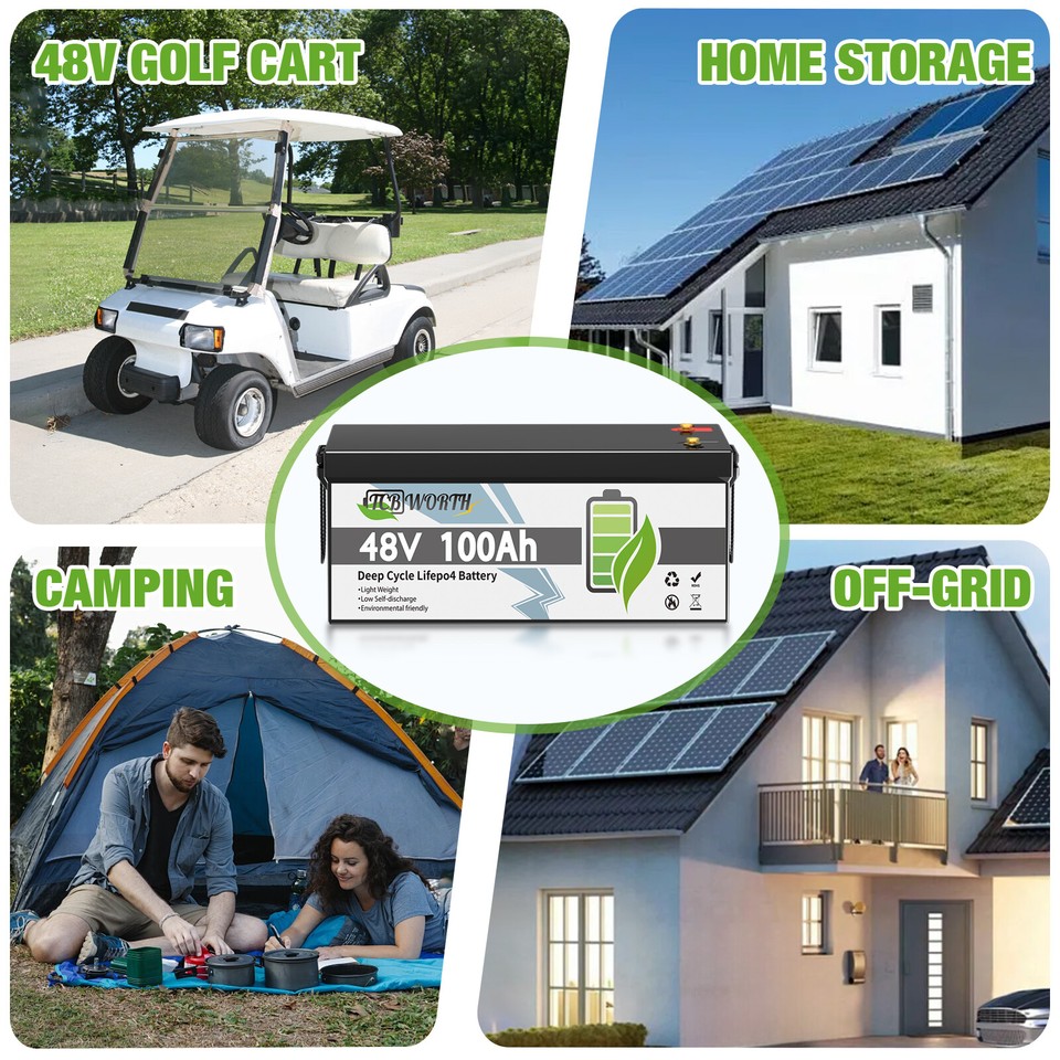 48V 100Ah Golf Cart Battery Lithium LiFePO4 Deep Cycle Bluetooth Solar ...