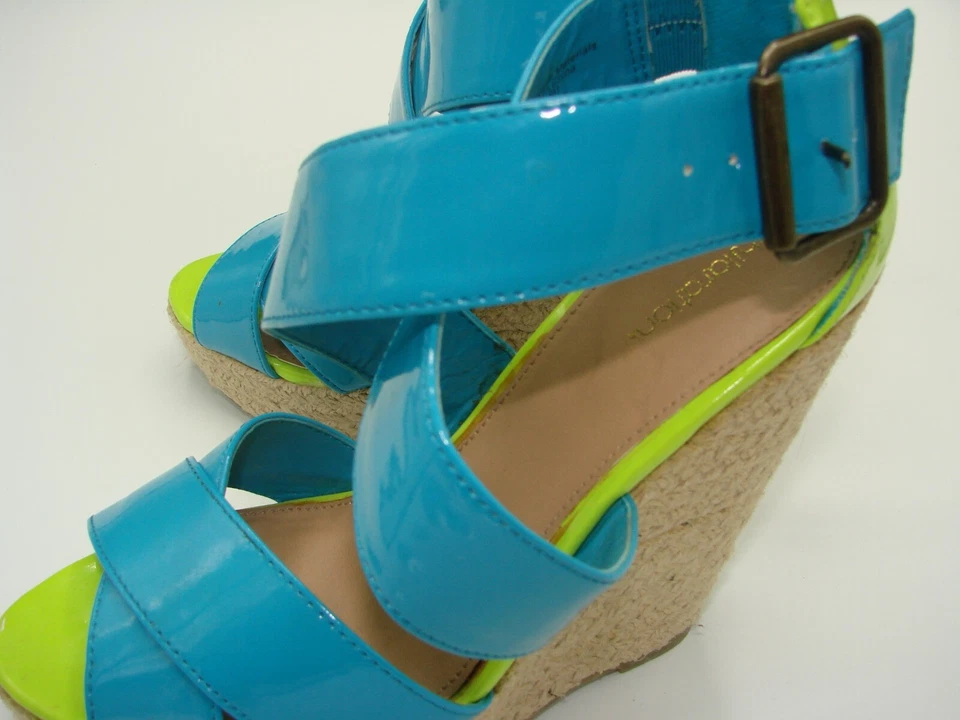 Клинья Xhilaration размер 7 Seahawks лакированная кожа зеленый синий широкий ремень с открытым носком - Изображение 4 из 4