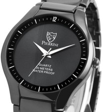 elegante Herrenuhr Armbanduhr Schwarz Edelstahl Keramiklook 3ATM von PIERRINI