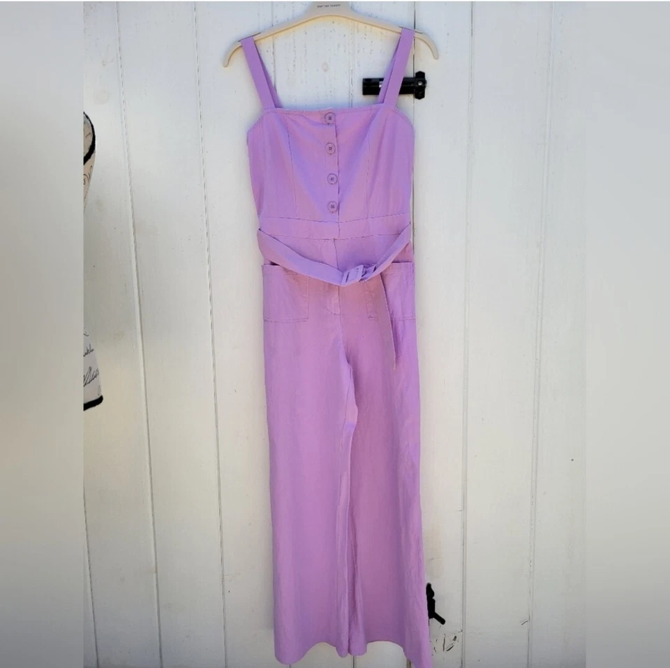PrettyLittleThing Lilac Belted 100% Cotton Jumpsuit Size 6 - Image 2 of 4