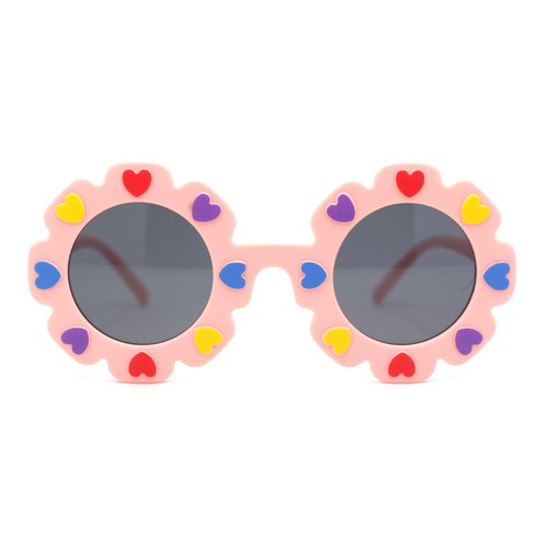 Girls Kids Size Heart Daisy Petal Round Circle Plastic Sunglasses - Picture 15 of 25
