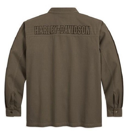 Harley Davidson Mens Long Sleeve Military Canvas Jacket Lined Shirt L 96541-12VM - Picture 2 of 9