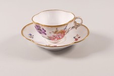 Saargemünd Utzschneider &Co Sammeltasse Untertasse vierpässig Blumen Gold ~1900