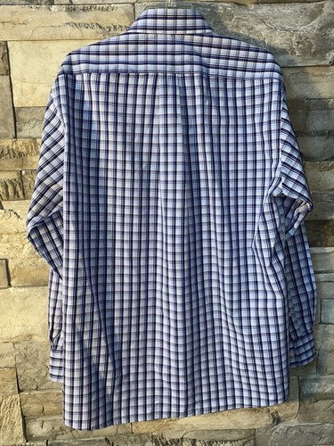 Michael Kors Mens Blue Plaid Button Front Long Sleeve Shirt Size 16 34/35 (XL) - Picture 4 of 5